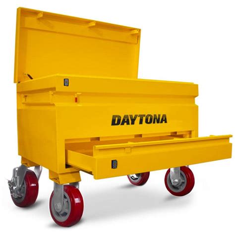 yellow tool box with wheels